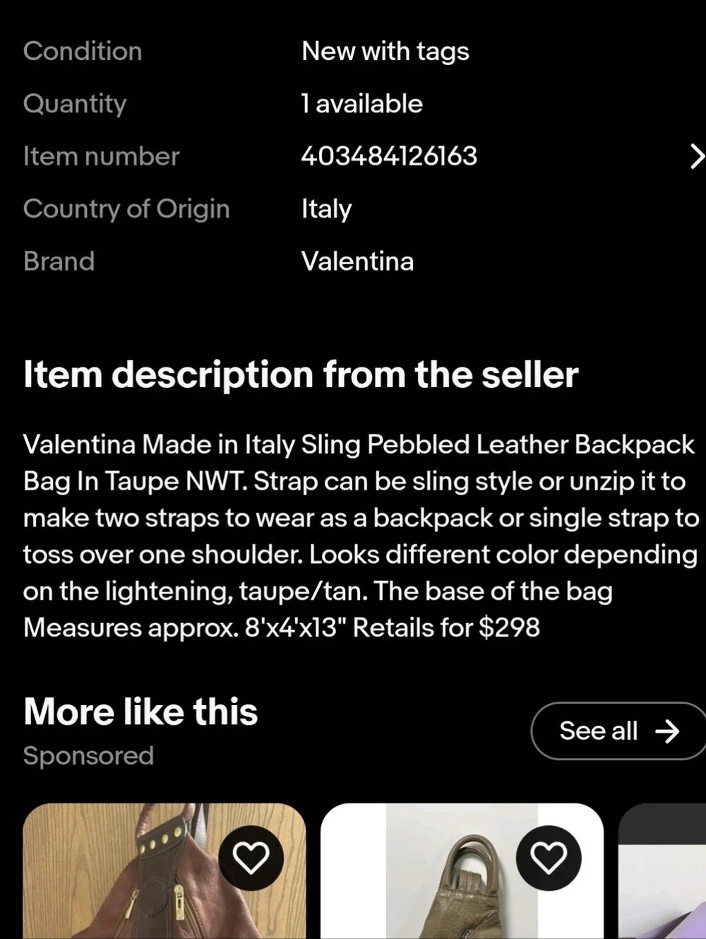 Valentina Pebbled Leather Taupe Multi-Wear Sling Backpack Bag